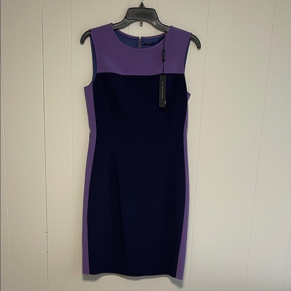 Elie Tahari Navy and Purple Sheath Dress new with tags size 6 - Picture 2 of 7